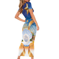 Marshall Islands Christmas Short Sleeve Bodycon Dress Seashell Santa Beach Vibes - Polynesian Pride
