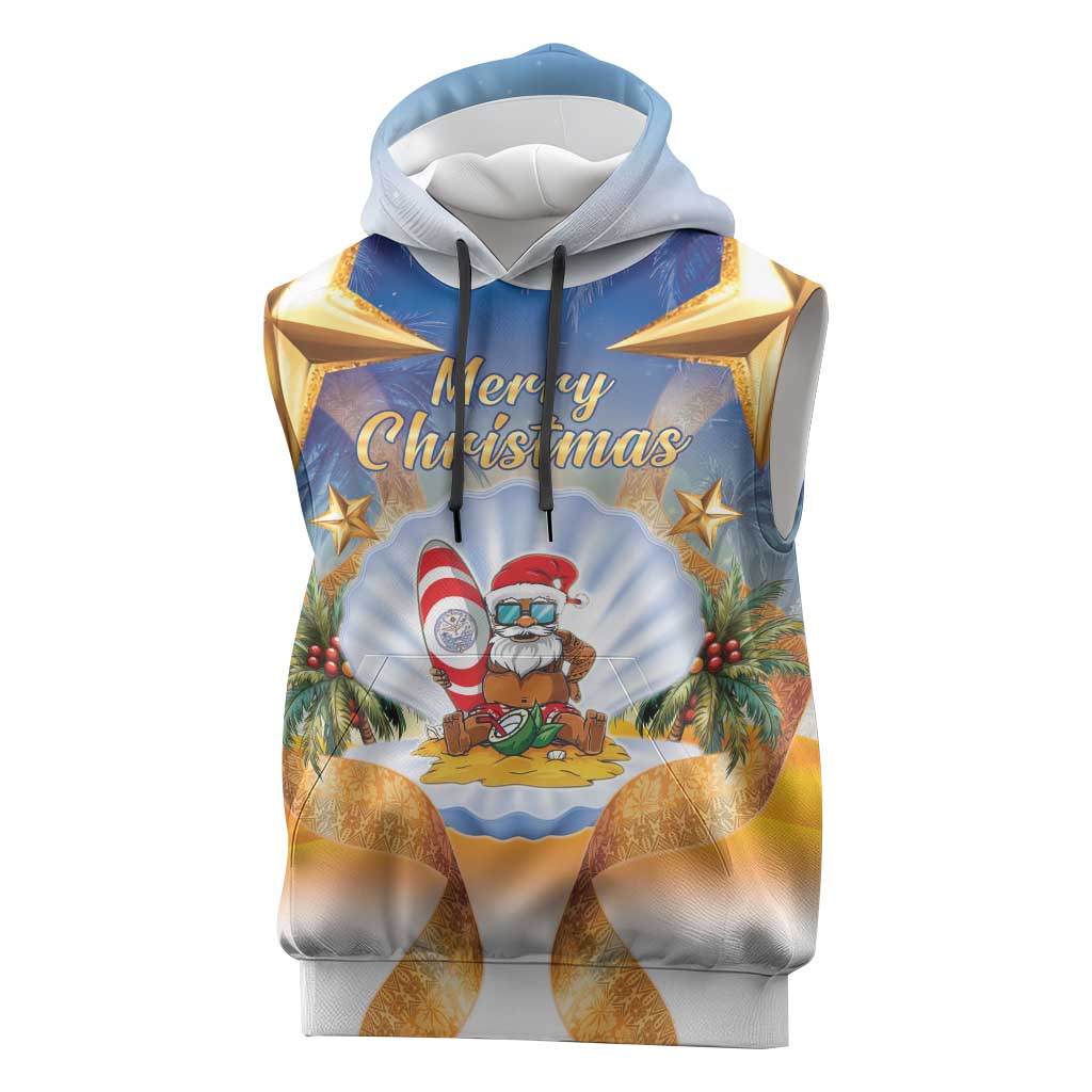 Marshall Islands Christmas Sleeveless Hoodie Seashell Santa Beach Vibes - Polynesian Pride