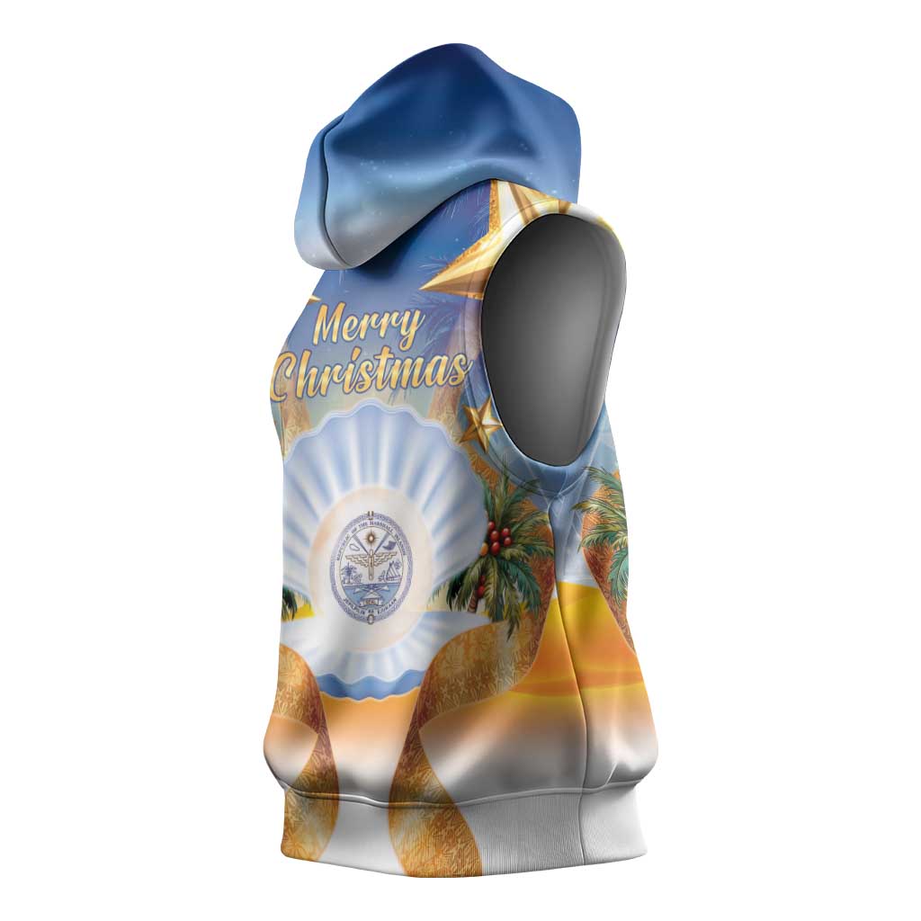 Marshall Islands Christmas Sleeveless Hoodie Seashell Santa Beach Vibes - Polynesian Pride