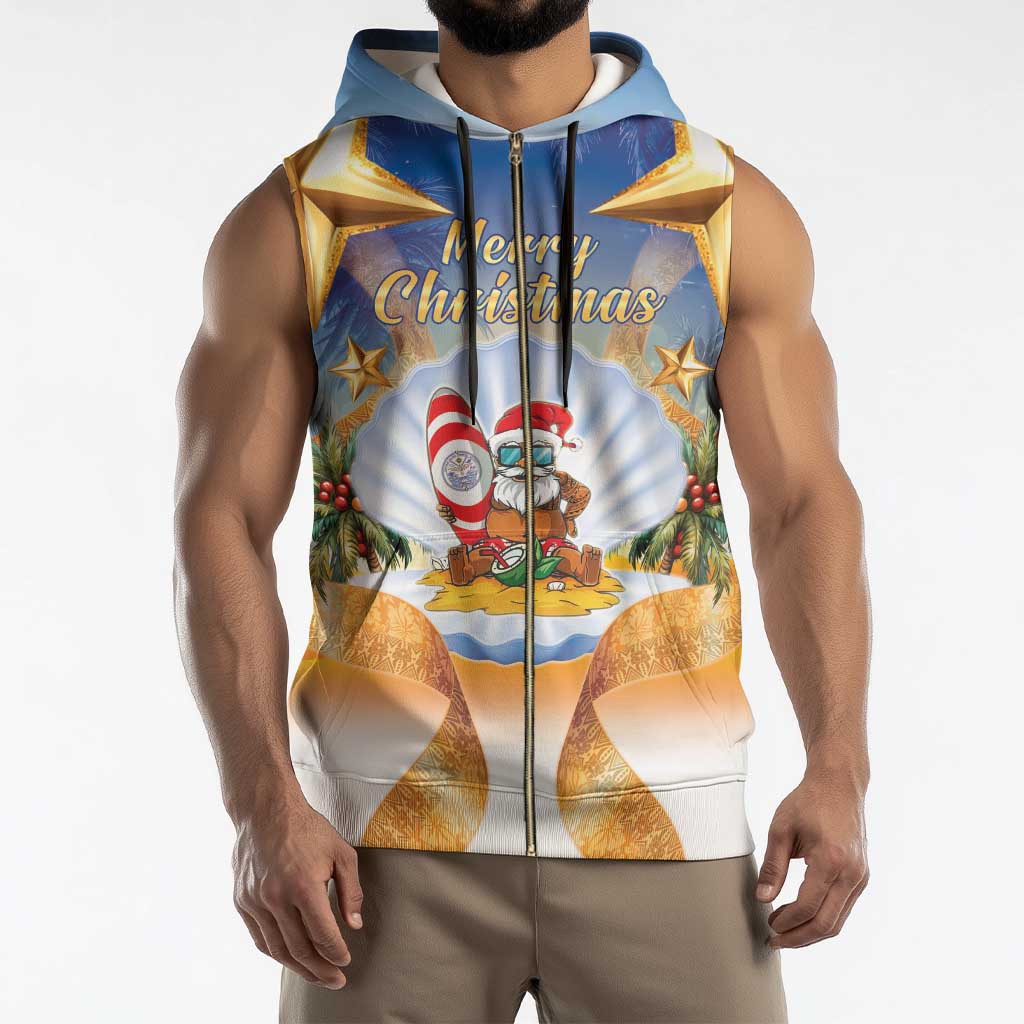 Marshall Islands Christmas Sleeveless Zip Hoodie Seashell Santa Beach Vibes - Polynesian Pride