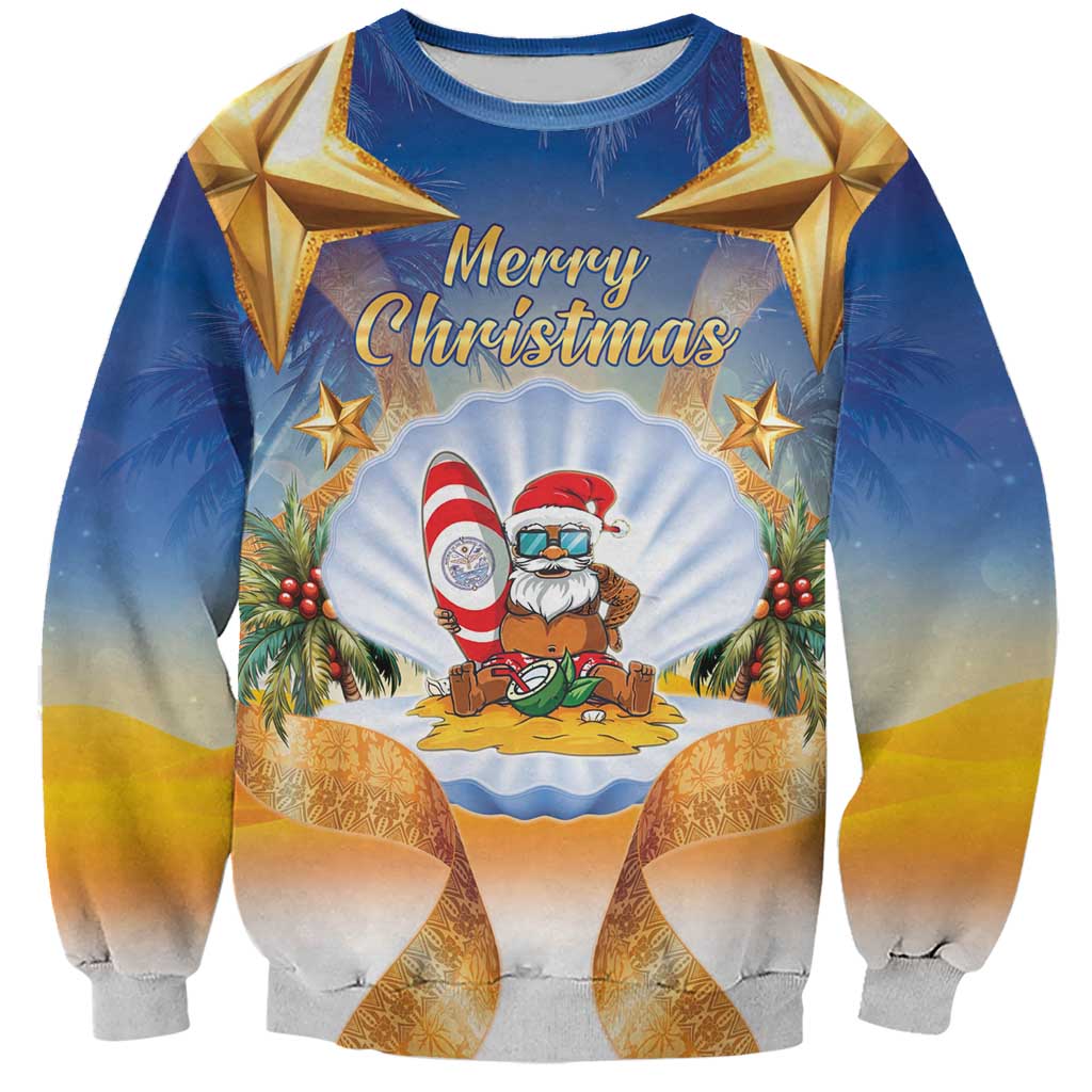 Marshall Islands Christmas Sweatshirt Seashell Santa Beach Vibes - Polynesian Pride