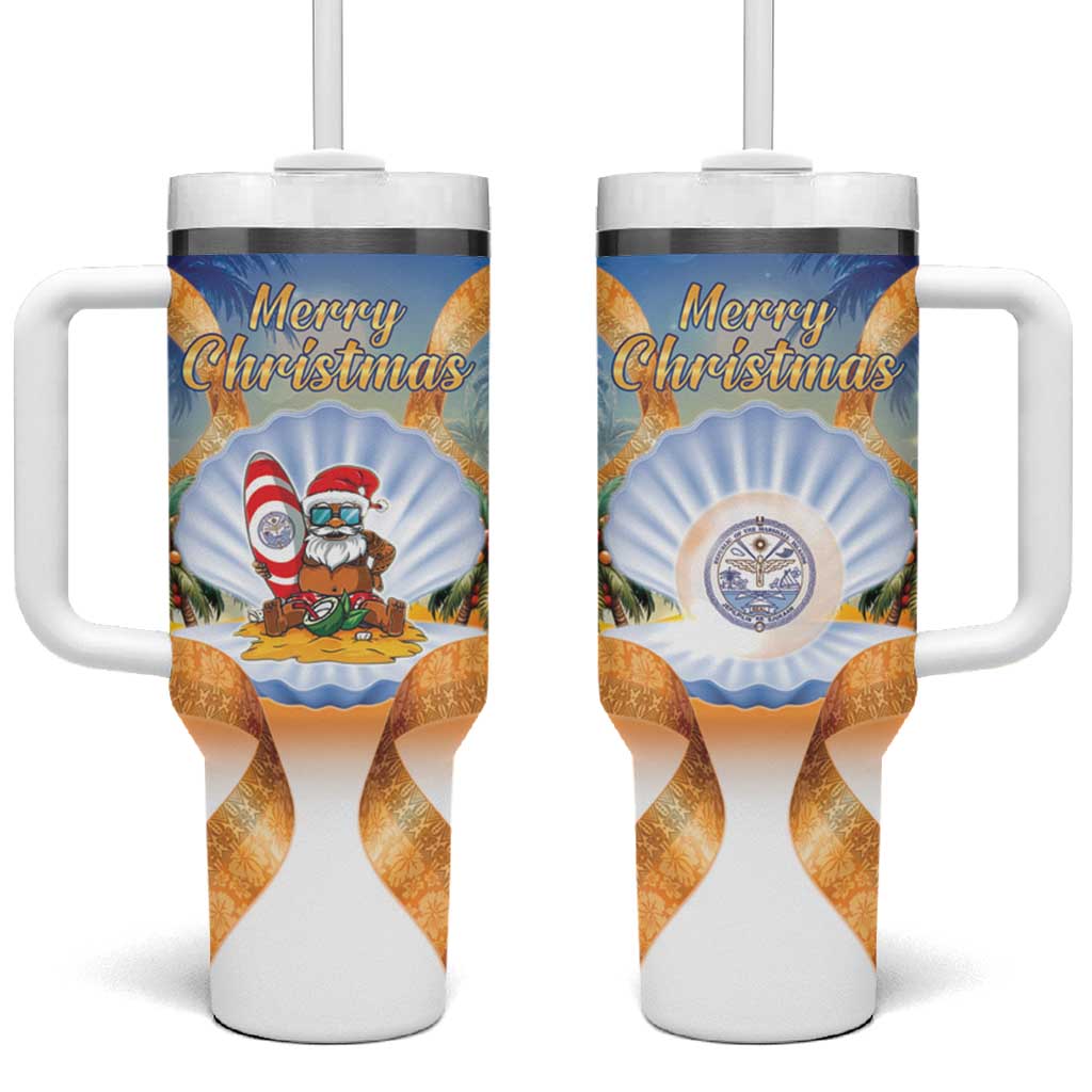 Marshall Islands Christmas Tumbler With Handle Seashell Santa Beach Vibes - Polynesian Pride