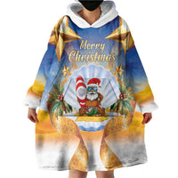 Marshall Islands Christmas Wearable Blanket Hoodie Seashell Santa Beach Vibes - Polynesian Pride