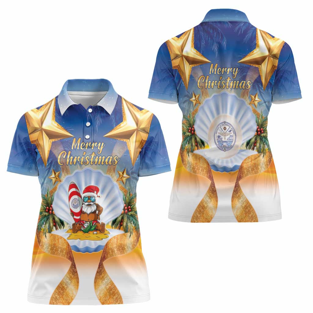 Marshall Islands Christmas Women Polo Shirt Seashell Santa Beach Vibes - Polynesian Pride