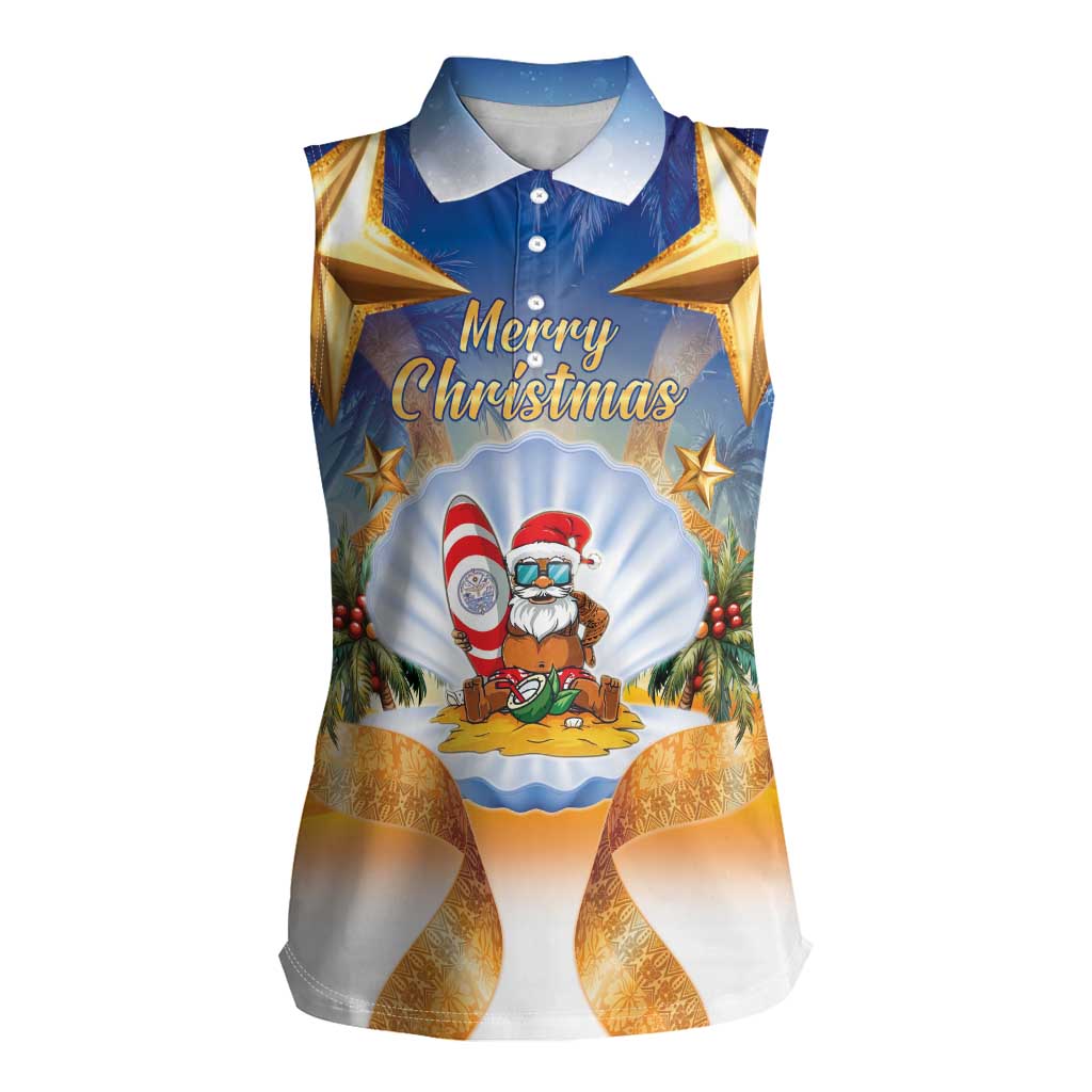 Marshall Islands Christmas Women Sleeveless Polo Shirt Seashell Santa Beach Vibes - Polynesian Pride