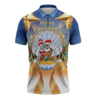 Marshall Islands Christmas Zipper Polo Shirt Seashell Santa Beach Vibes - Polynesian Pride