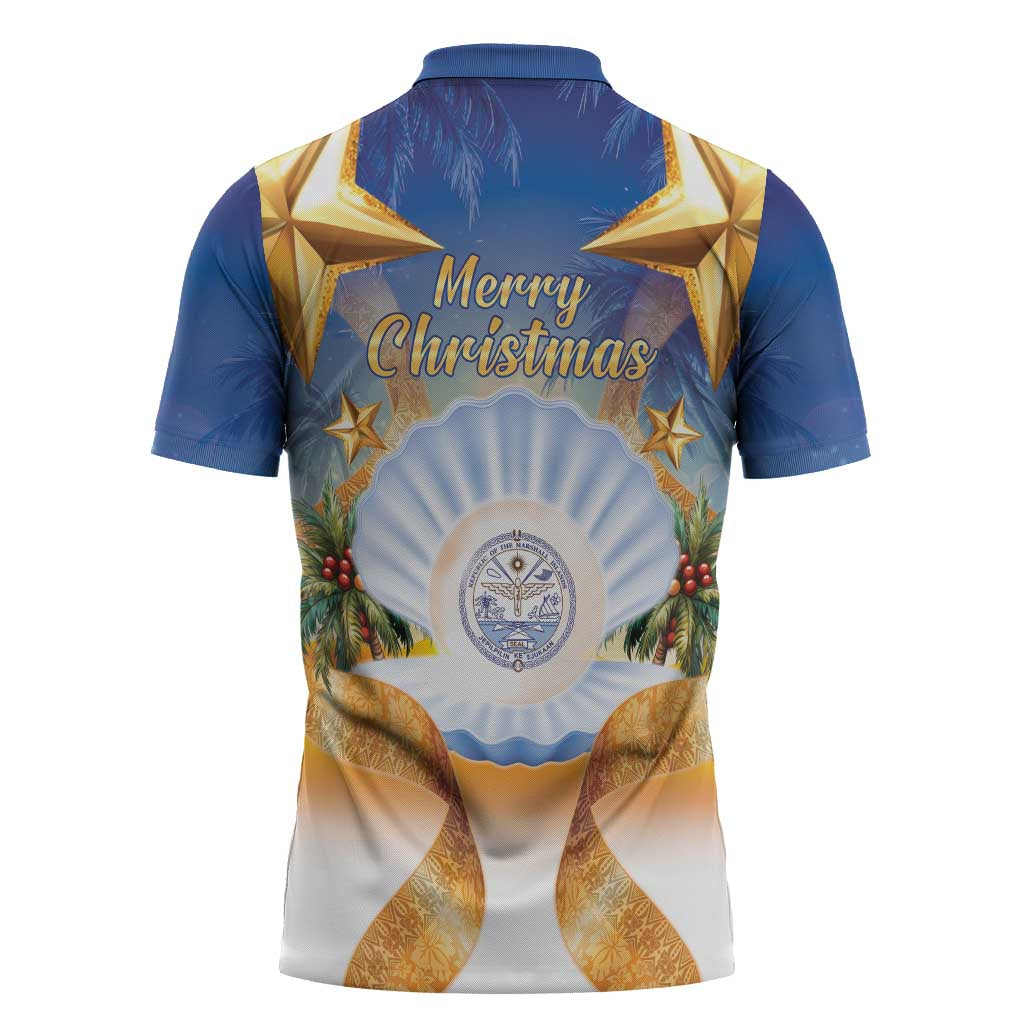 Marshall Islands Christmas Zipper Polo Shirt Seashell Santa Beach Vibes - Polynesian Pride