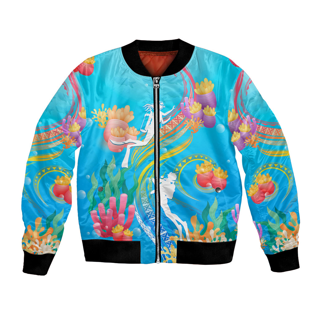 Under The Sea Scuba Diving Bomber Jacket Polynesian Pattern LT05 Unisex Blue - Polynesian Pride