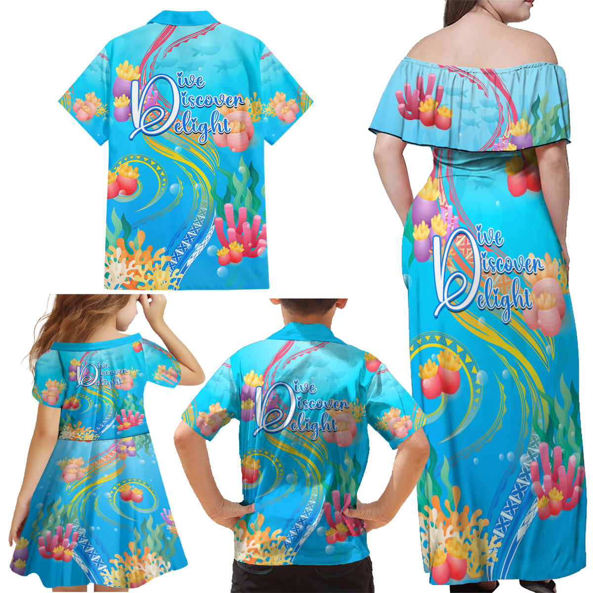 Under The Sea Scuba Diving Family Matching Off Shoulder Maxi Dress and Hawaiian Shirt Polynesian Pattern LT05 - Polynesian Pride