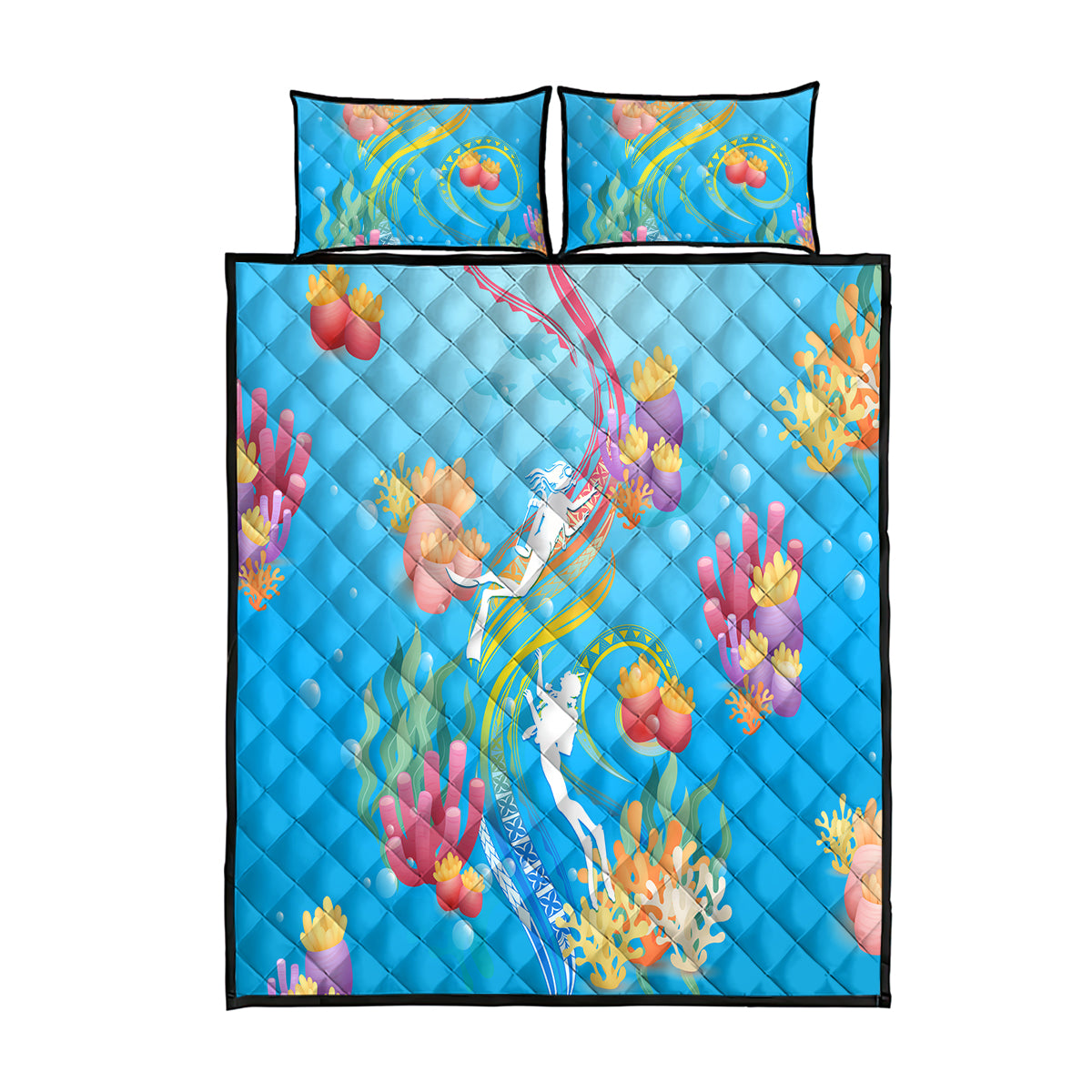 Under The Sea Scuba Diving Quilt Bed Set Polynesian Pattern LT05 Blue - Polynesian Pride