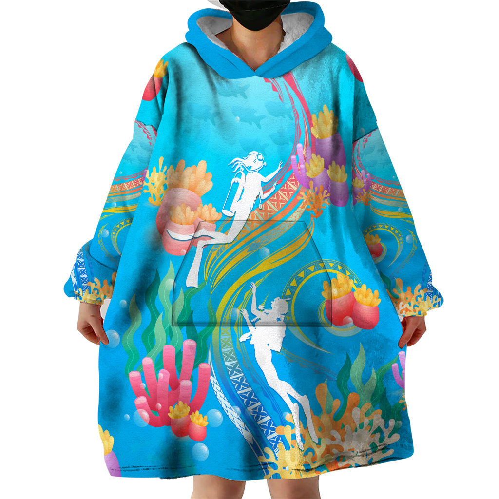 Under The Sea Scuba Diving Wearable Blanket Hoodie Polynesian Pattern LT05 - Polynesian Pride