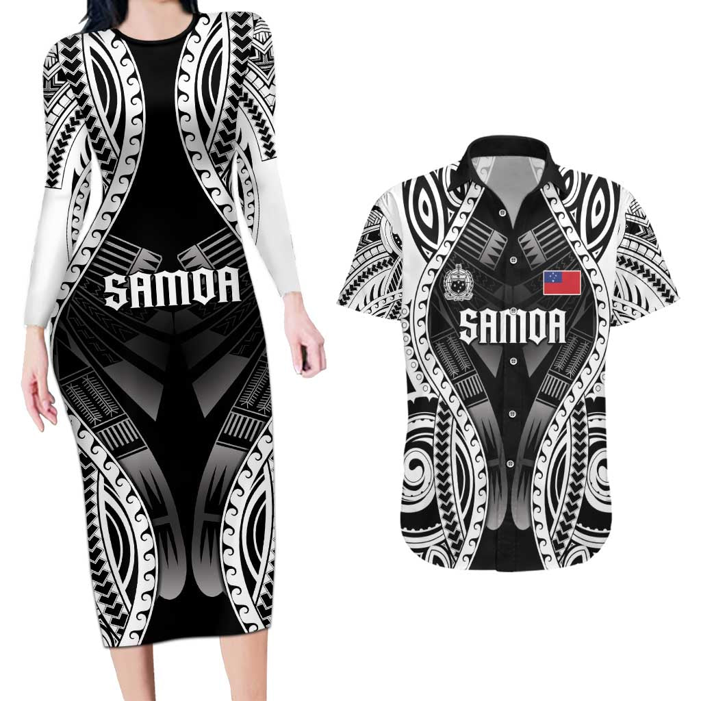 Personalised Remember Samoa Black Saturday Couples Matching Long Sleeve Bodycon Dress and Hawaiian Shirt Samoa Mo Samoa - Polynesian Pride