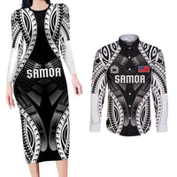 Personalised Remember Samoa Black Saturday Couples Matching Long Sleeve Bodycon Dress and Long Sleeve Button Shirt Samoa Mo Samoa - Polynesian Pride