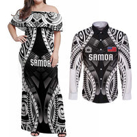Personalised Remember Samoa Black Saturday Couples Matching Off Shoulder Maxi Dress and Long Sleeve Button Shirt Samoa Mo Samoa - Polynesian Pride