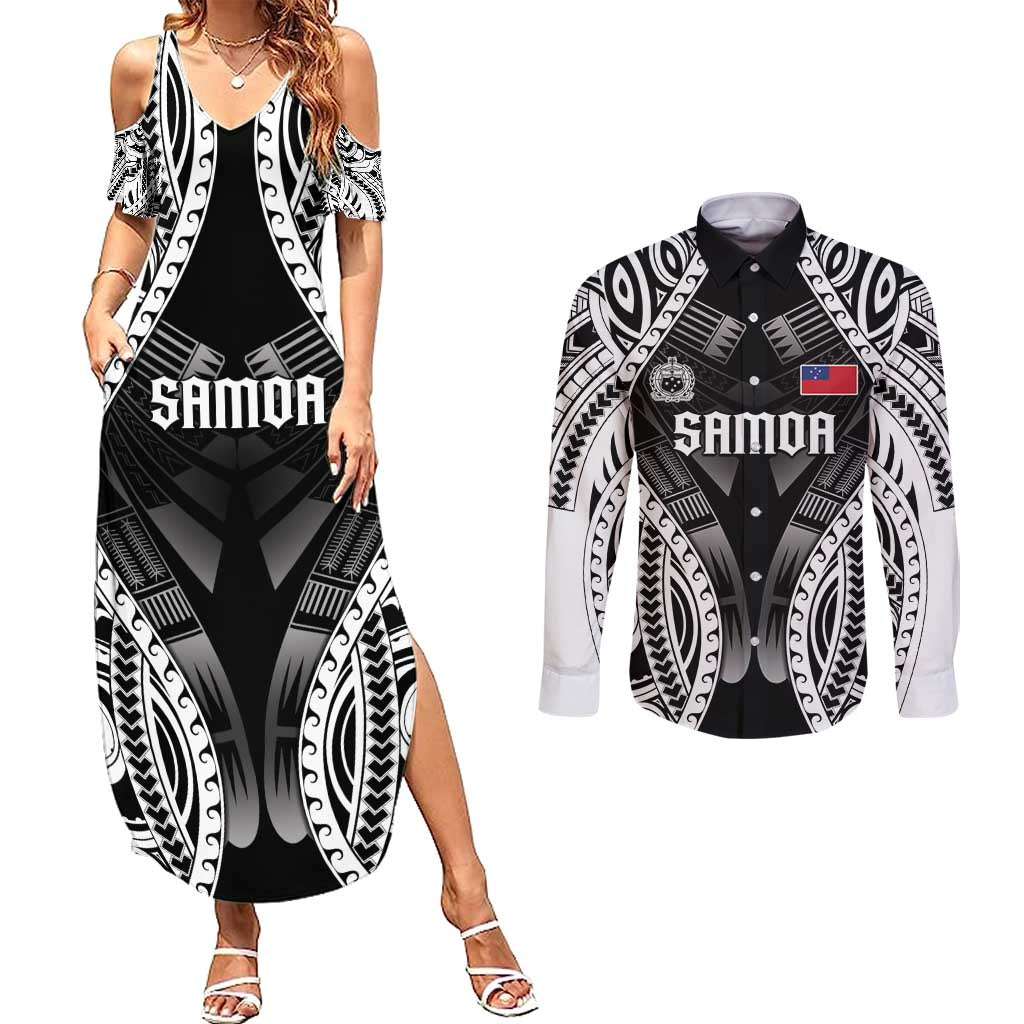 Personalised Remember Samoa Black Saturday Couples Matching Summer Maxi Dress and Long Sleeve Button Shirt Samoa Mo Samoa - Polynesian Pride