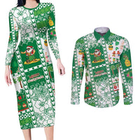 Norfolk Island Christmas Couples Matching Long Sleeve Bodycon Dress and Long Sleeve Button Shirt Festive Beach Vibes - Polynesian Pride
