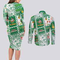 Norfolk Island Christmas Couples Matching Long Sleeve Bodycon Dress and Long Sleeve Button Shirt Festive Beach Vibes - Polynesian Pride