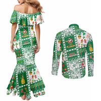 Norfolk Island Christmas Couples Matching Mermaid Dress and Long Sleeve Button Shirt Festive Beach Vibes - Polynesian Pride