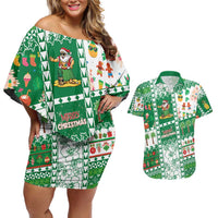 Norfolk Island Christmas Couples Matching Off Shoulder Short Dress and Hawaiian Shirt Festive Beach Vibes - Polynesian Pride