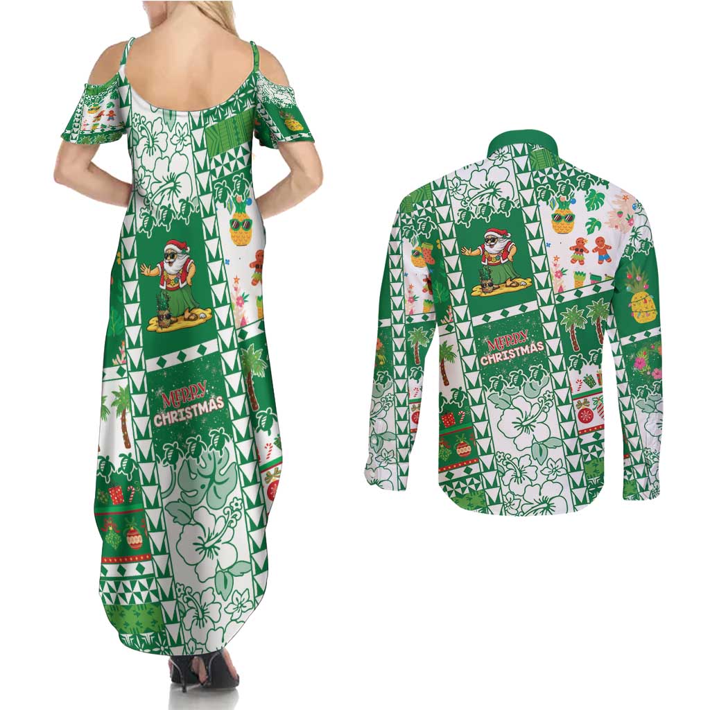 Norfolk Island Christmas Couples Matching Summer Maxi Dress and Long Sleeve Button Shirt Festive Beach Vibes - Polynesian Pride