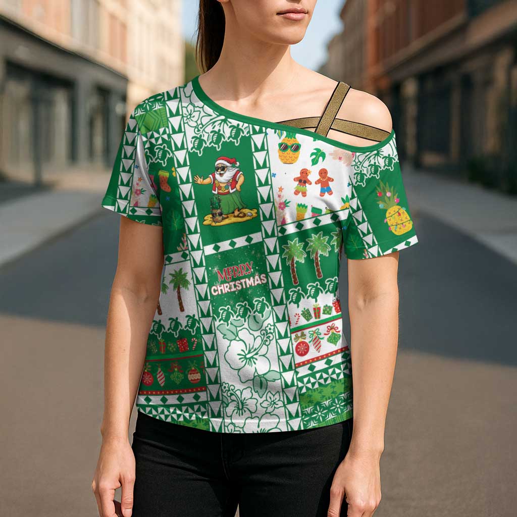 Norfolk Island Christmas Cross Shoulder Shirt Festive Beach Vibes - Polynesian Pride