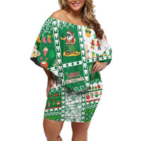 Norfolk Island Christmas Family Matching Off Shoulder Short Dress and Hawaiian Shirt Festive Beach Vibes - Polynesian Pride