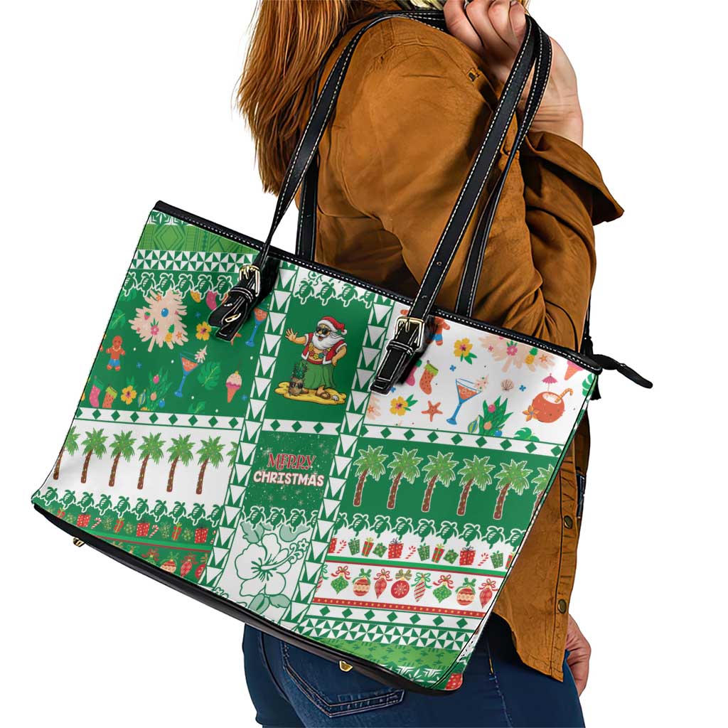 Norfolk Island Christmas Leather Tote Bag Festive Beach Vibes - Polynesian Pride