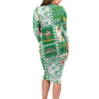 Norfolk Island Christmas Long Sleeve Bodycon Dress Festive Beach Vibes - Polynesian Pride