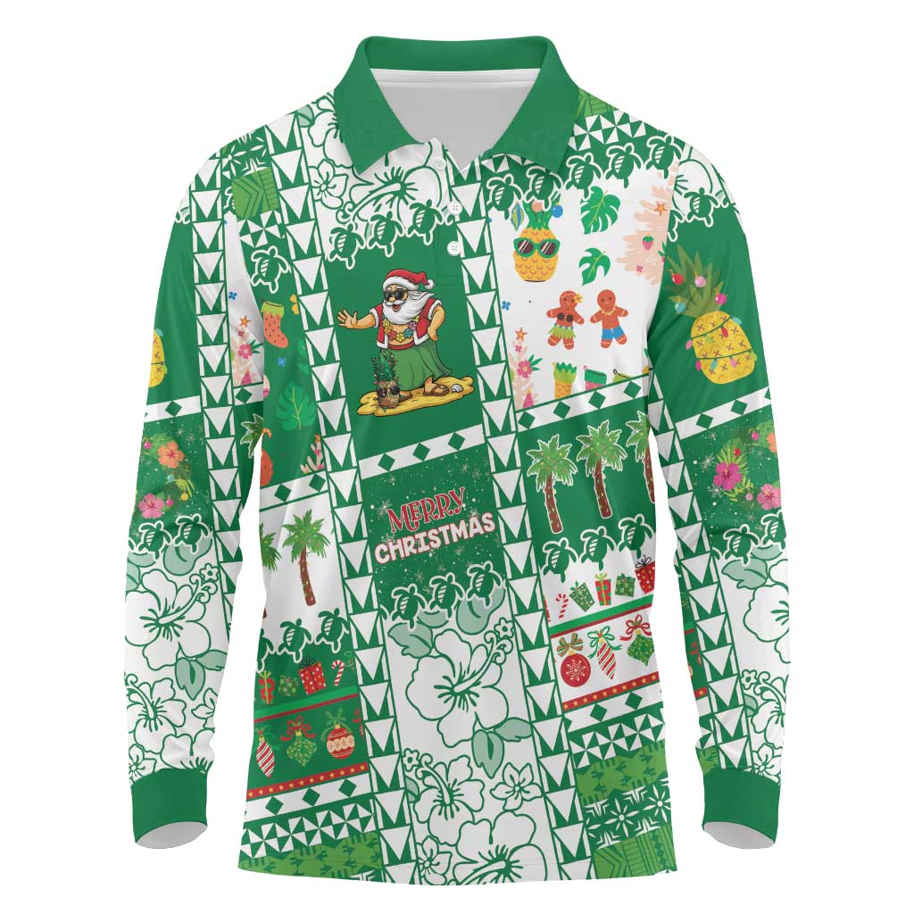 Norfolk Island Christmas Long Sleeve Polo Shirt Festive Beach Vibes - Polynesian Pride