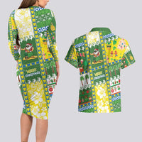 Pitcairn Islands Christmas Couples Matching Long Sleeve Bodycon Dress and Hawaiian Shirt Festive Beach Vibes - Polynesian Pride