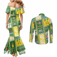 Pitcairn Islands Christmas Couples Matching Mermaid Dress and Long Sleeve Button Shirt Festive Beach Vibes - Polynesian Pride
