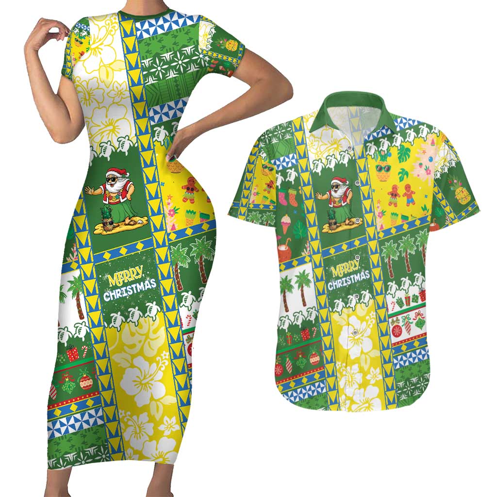 Pitcairn Islands Christmas Couples Matching Short Sleeve Bodycon Dress and Hawaiian Shirt Festive Beach Vibes - Polynesian Pride