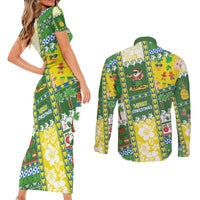 Pitcairn Islands Christmas Couples Matching Short Sleeve Bodycon Dress and Long Sleeve Button Shirt Festive Beach Vibes - Polynesian Pride
