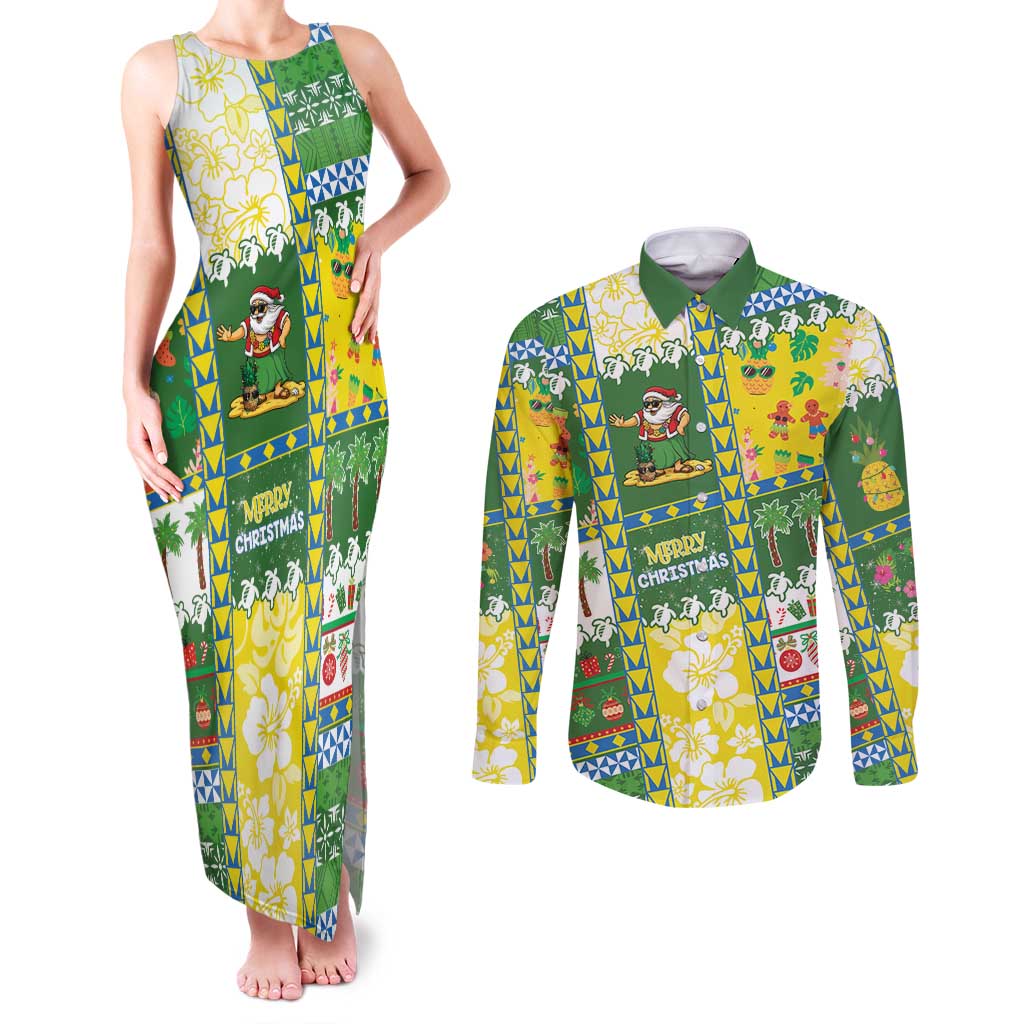 Pitcairn Islands Christmas Couples Matching Tank Maxi Dress and Long Sleeve Button Shirt Festive Beach Vibes - Polynesian Pride