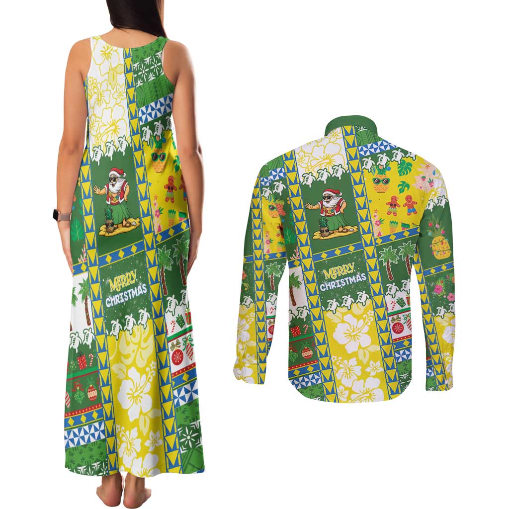 Pitcairn Islands Christmas Couples Matching Tank Maxi Dress and Long Sleeve Button Shirt Festive Beach Vibes - Polynesian Pride