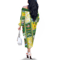 Pitcairn Islands Christmas Family Matching Off The Shoulder Long Sleeve Dress and Hawaiian Shirt Festive Beach Vibes - Polynesian Pride