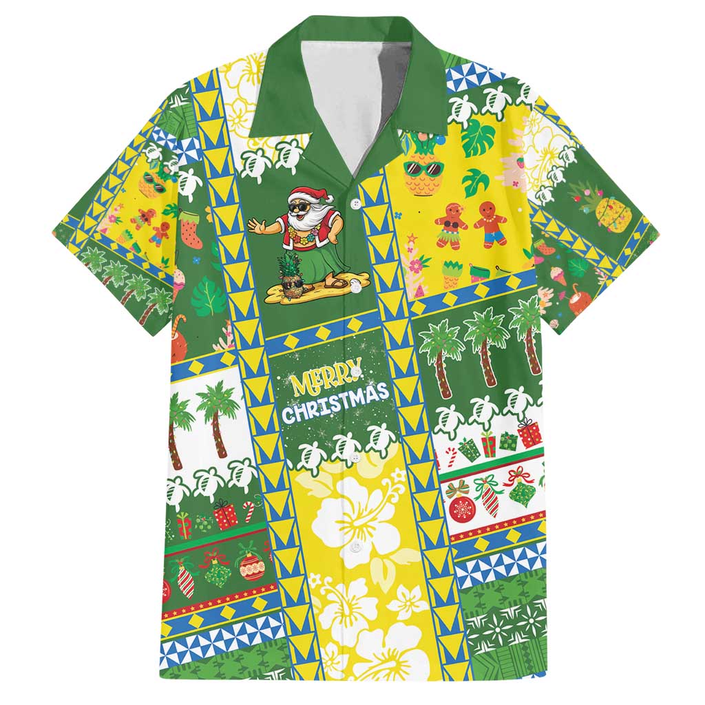 Pitcairn Islands Christmas Family Matching Off Shoulder Short Dress and Hawaiian Shirt Festive Beach Vibes - Polynesian Pride