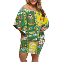 Pitcairn Islands Christmas Family Matching Off Shoulder Short Dress and Hawaiian Shirt Festive Beach Vibes - Polynesian Pride