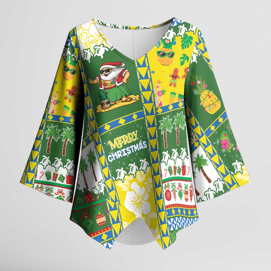 Pitcairn Islands Christmas Kimono Sleeve Blouse Festive Beach Vibes - Polynesian Pride
