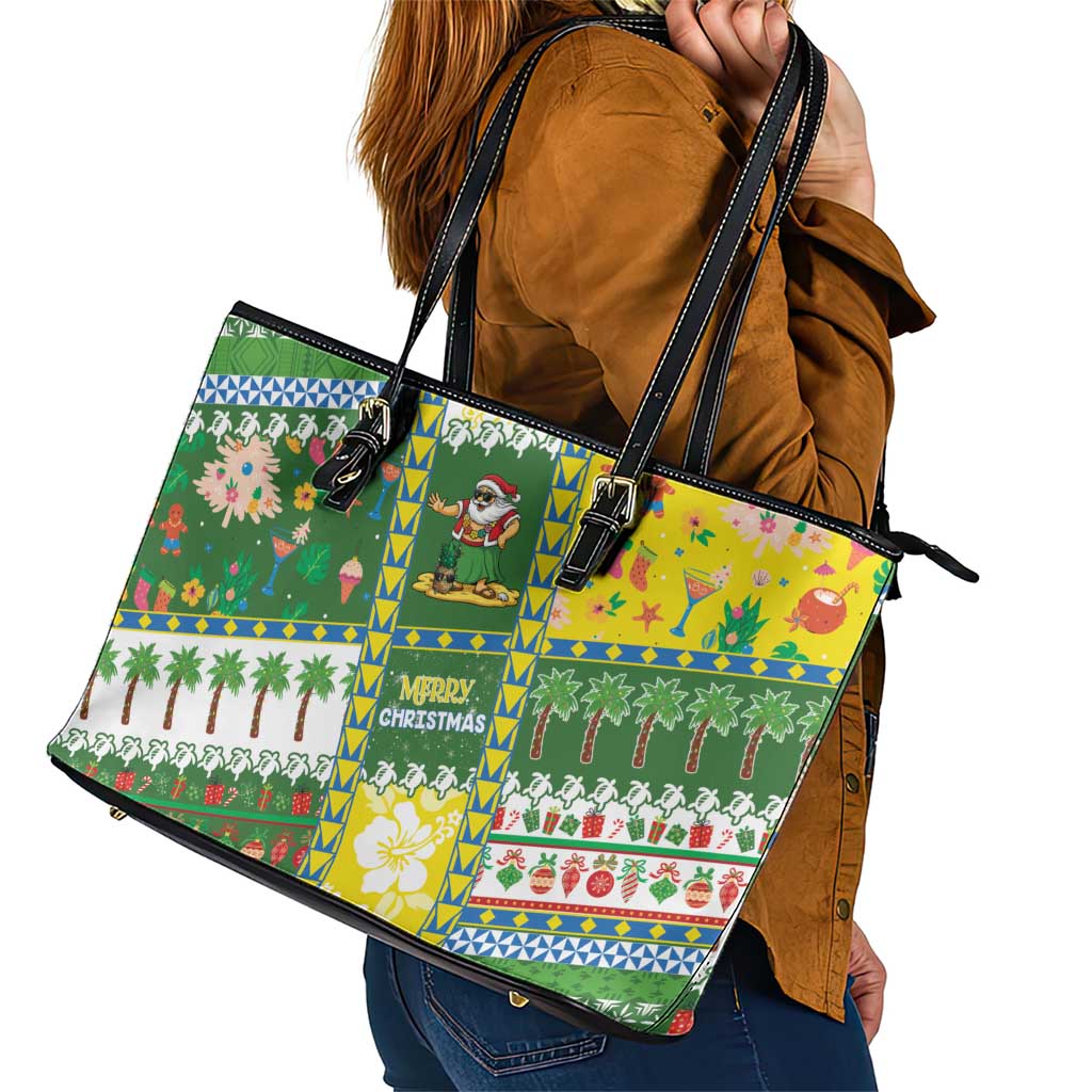 Pitcairn Islands Christmas Leather Tote Bag Festive Beach Vibes - Polynesian Pride