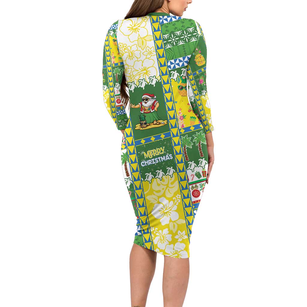 Pitcairn Islands Christmas Long Sleeve Bodycon Dress Festive Beach Vibes - Polynesian Pride