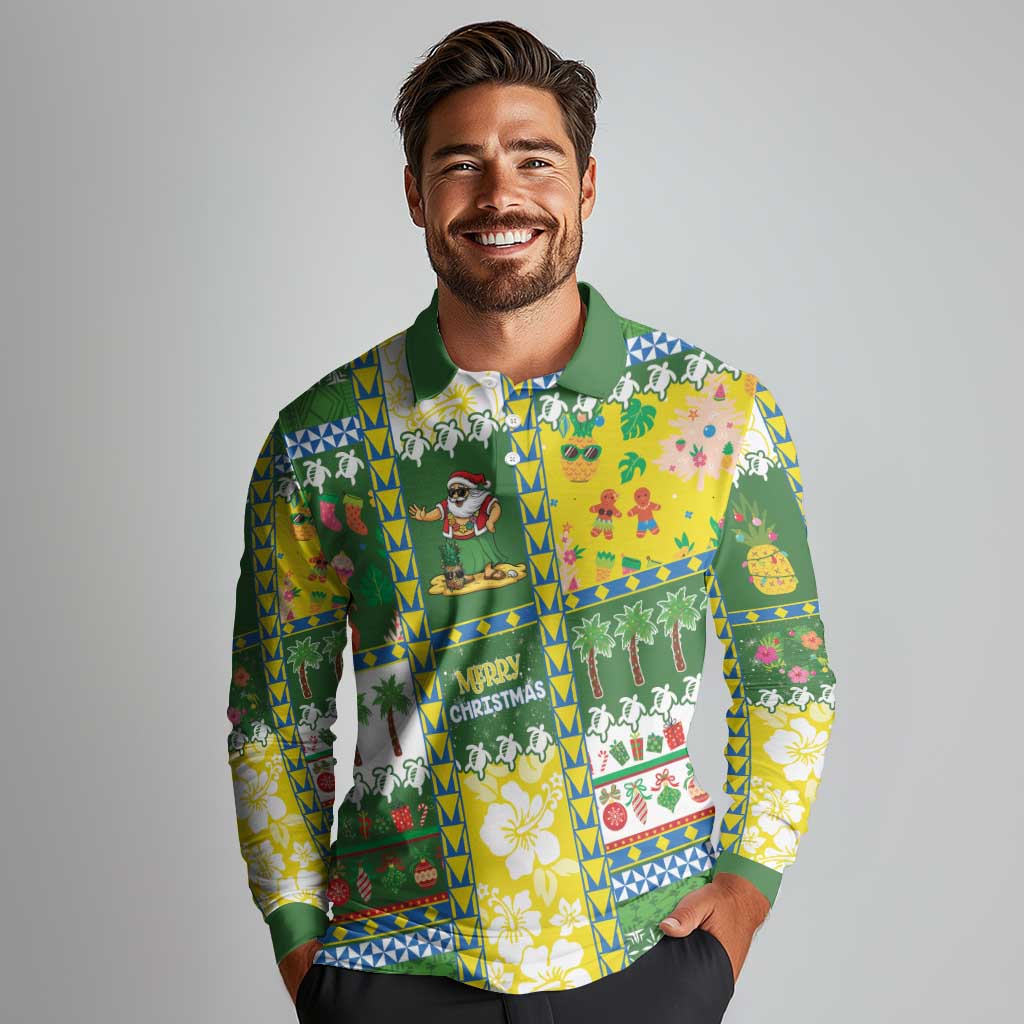 Pitcairn Islands Christmas Long Sleeve Polo Shirt Festive Beach Vibes - Polynesian Pride