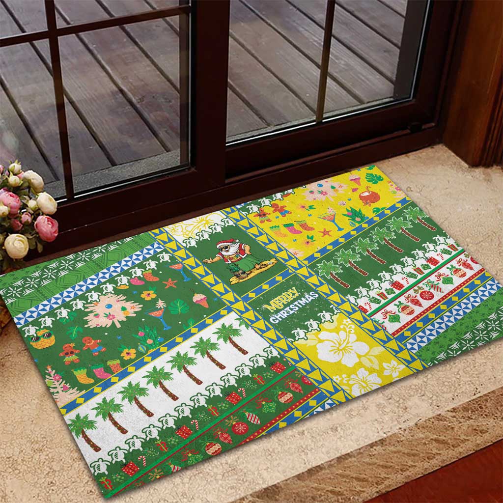 Pitcairn Islands Christmas Rubber Doormat Festive Beach Vibes - Polynesian Pride
