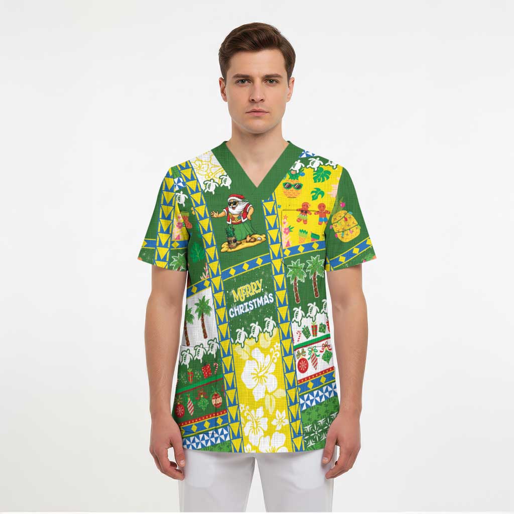 Pitcairn Islands Christmas Scrub Top Festive Beach Vibes - Polynesian Pride