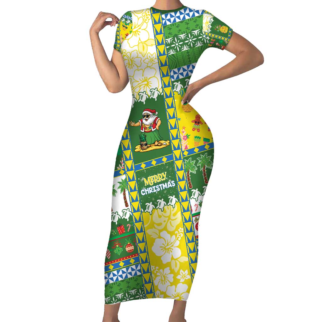 Pitcairn Islands Christmas Short Sleeve Bodycon Dress Festive Beach Vibes - Polynesian Pride