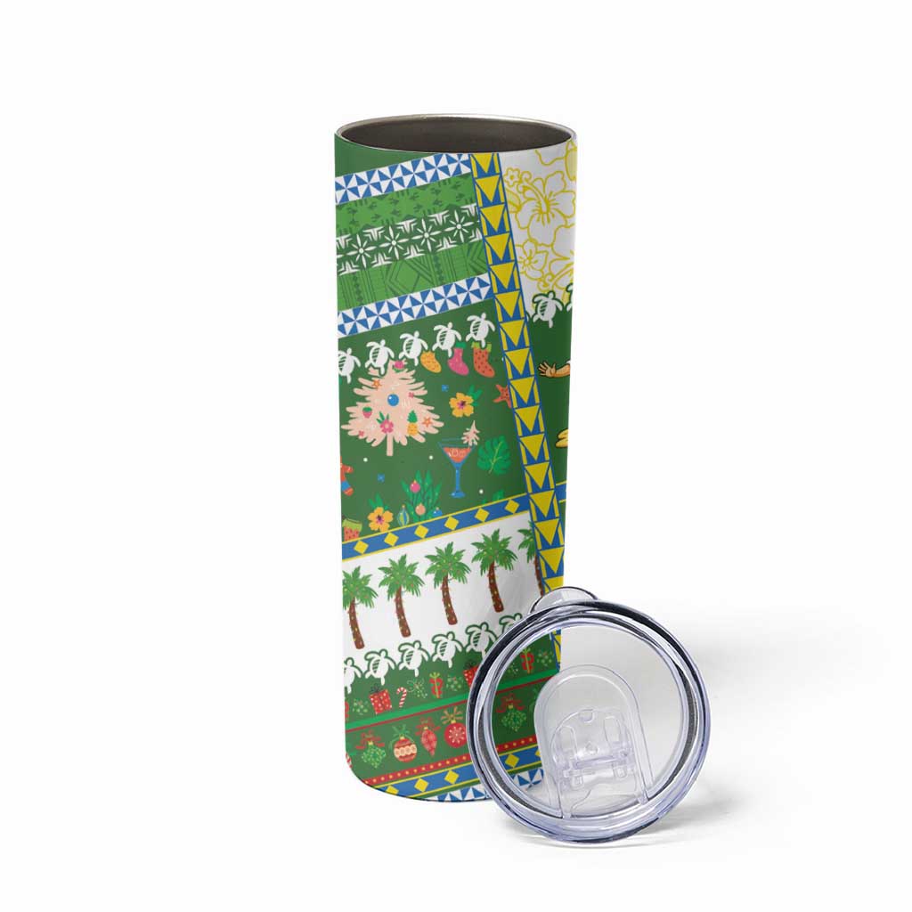 Pitcairn Islands Christmas Skinny Tumbler Festive Beach Vibes - Polynesian Pride