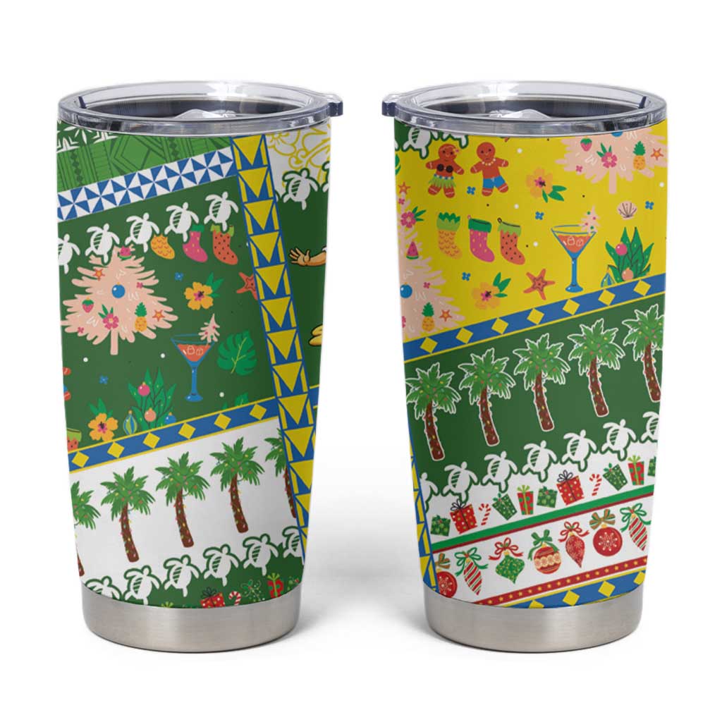 Pitcairn Islands Christmas Tumbler Cup Festive Beach Vibes - Polynesian Pride