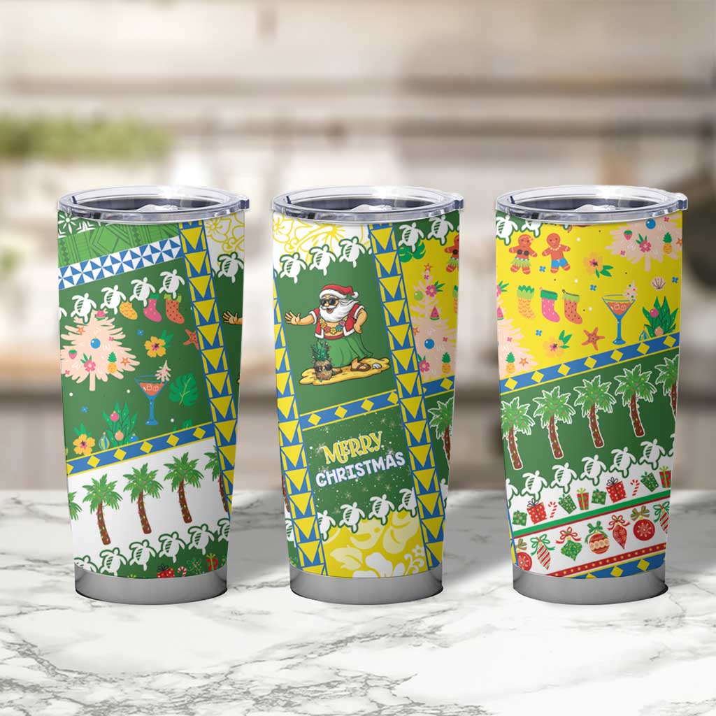 Pitcairn Islands Christmas Tumbler Cup Festive Beach Vibes - Polynesian Pride