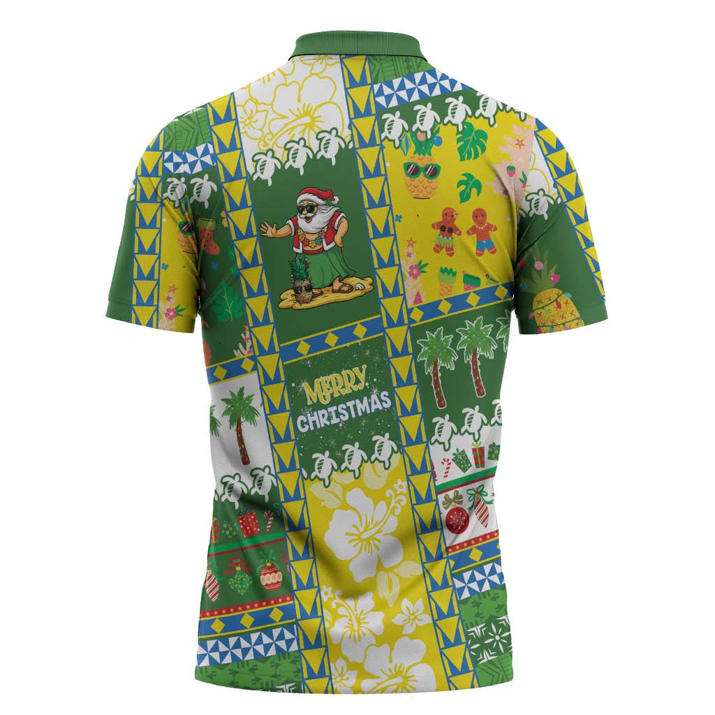 Pitcairn Islands Christmas Zipper Polo Shirt Festive Beach Vibes - Polynesian Pride