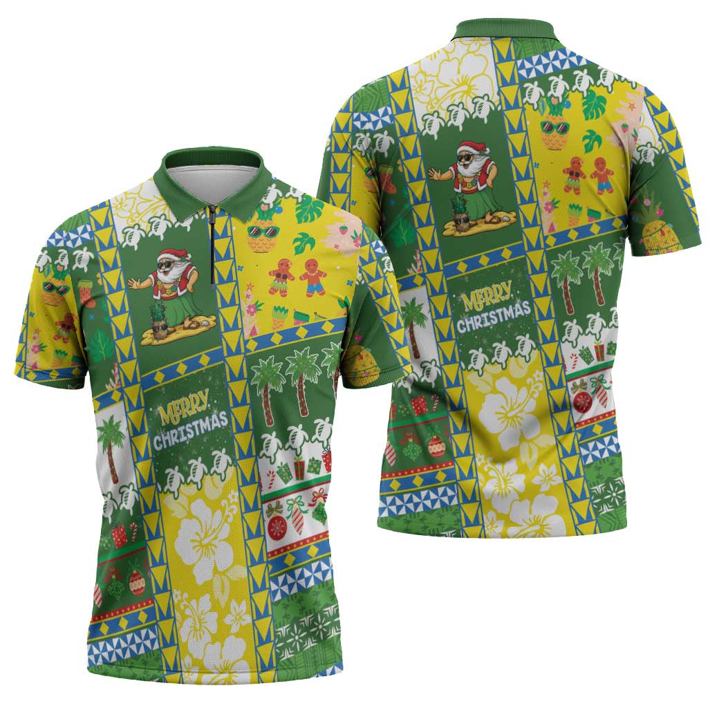 Pitcairn Islands Christmas Zipper Polo Shirt Festive Beach Vibes - Polynesian Pride